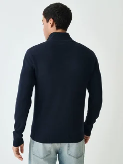 Donkerblauw - Regular Fit Essential Chest Block Stripe Quarter Zip Neck Jumper