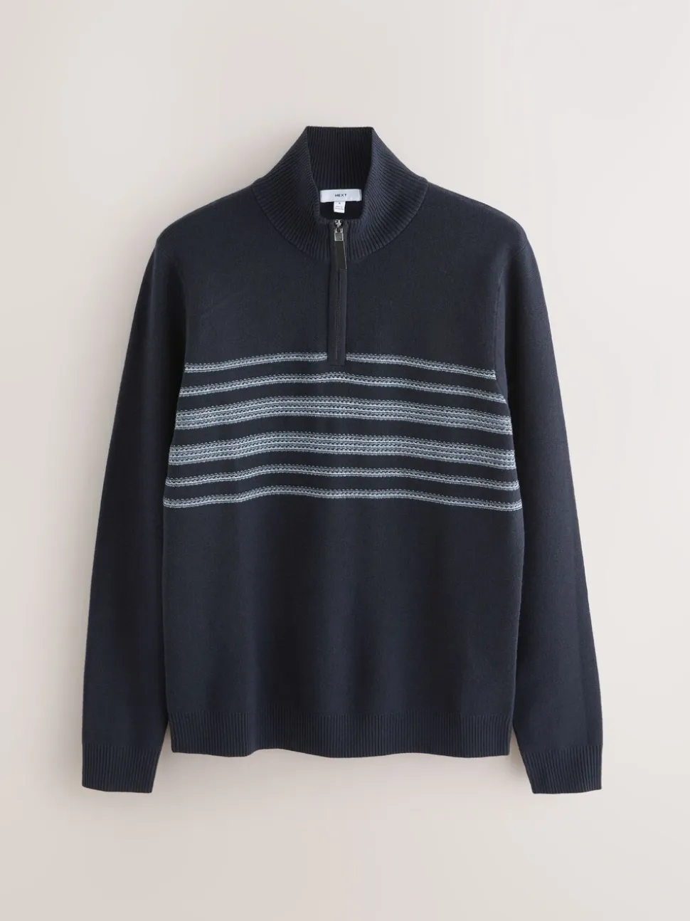 Donkerblauw - Regular Fit Essential Chest Block Stripe Quarter Zip Neck Jumper