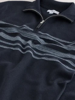 Donkerblauw - Regular Fit Essential Chest Block Stripe Quarter Zip Neck Jumper