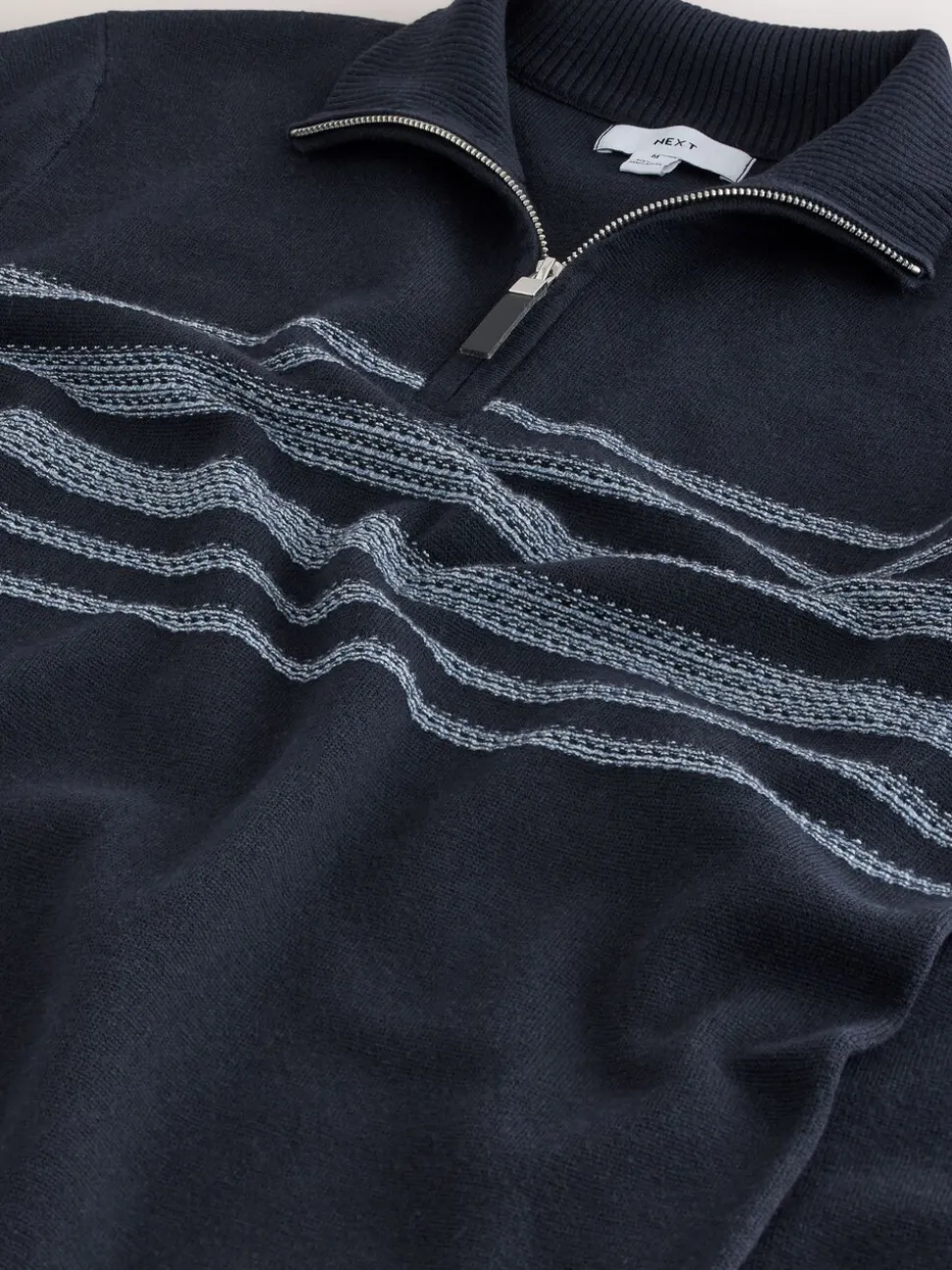 Donkerblauw - Regular Fit Essential Chest Block Stripe Quarter Zip Neck Jumper