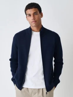Donkerblauw - Regular Fit 100% Cotton Premium Zip-Through Cardigan