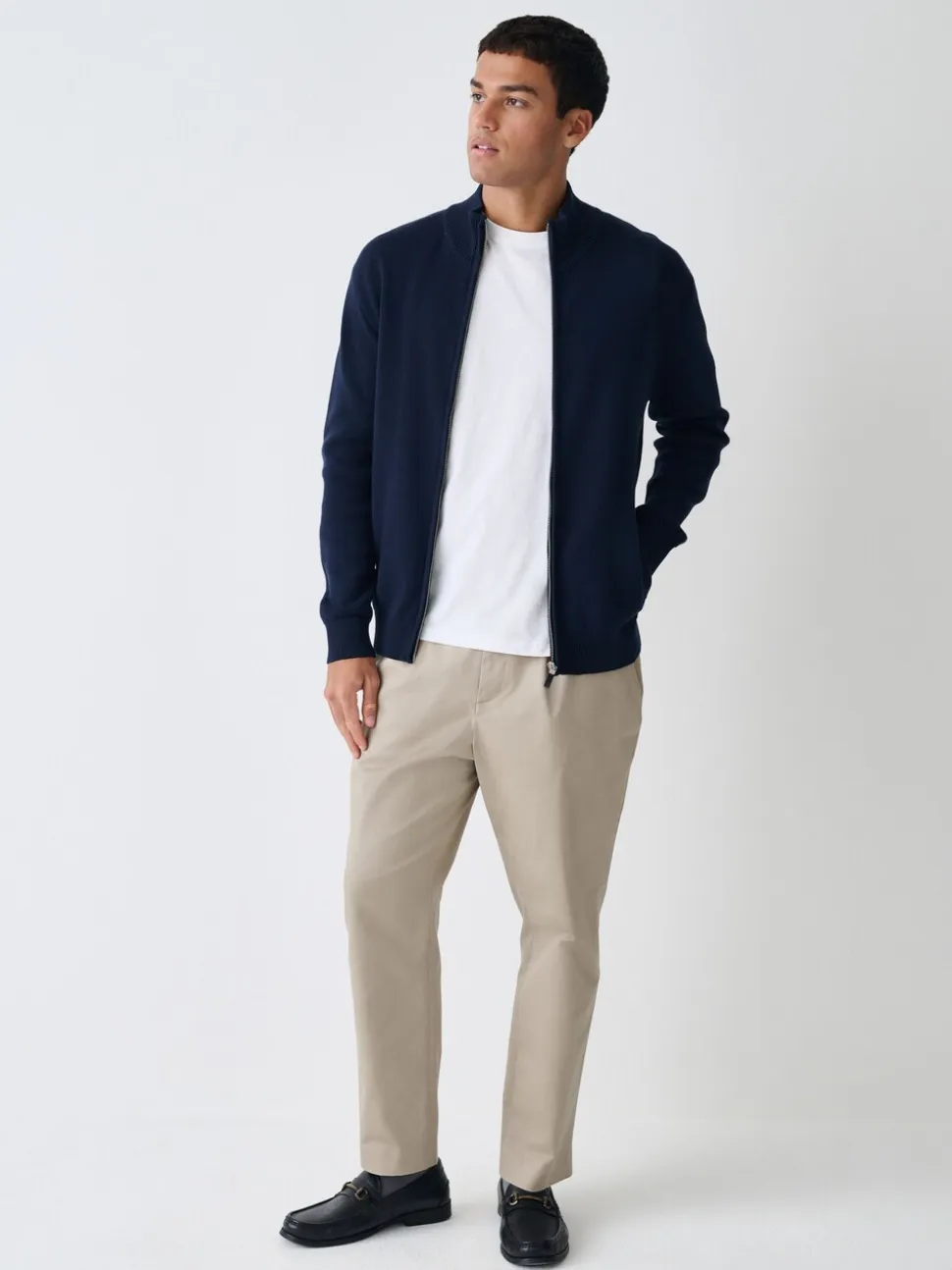 Donkerblauw - Regular Fit 100% Cotton Premium Zip-Through Cardigan