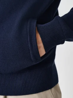 Donkerblauw - Regular Fit 100% Cotton Premium Zip-Through Cardigan