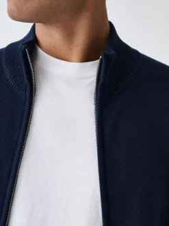 Donkerblauw - Regular Fit 100% Cotton Premium Zip-Through Cardigan