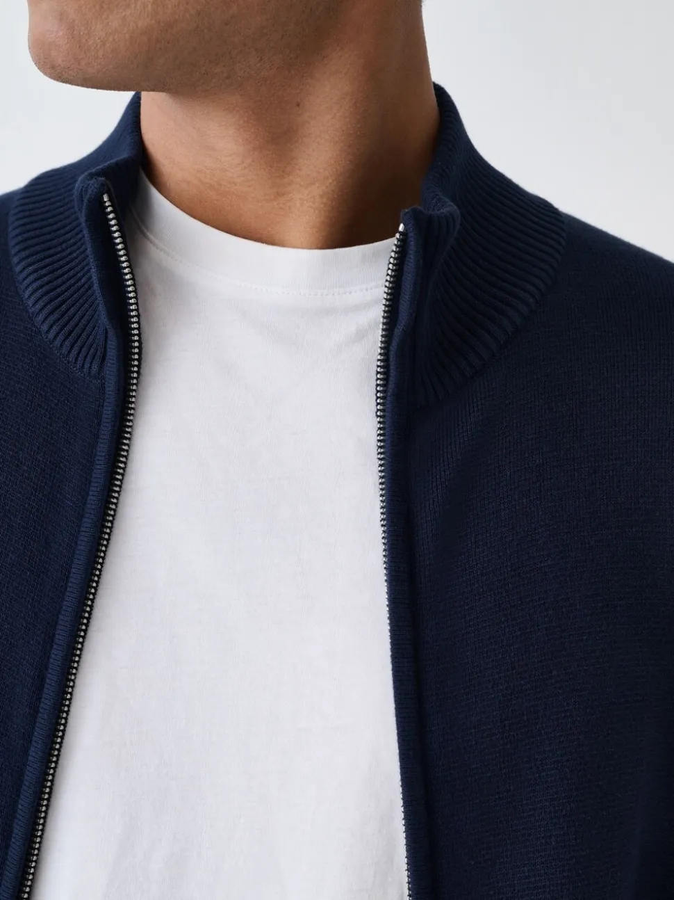 Donkerblauw - Regular Fit 100% Cotton Premium Zip-Through Cardigan