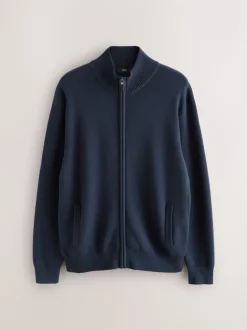 Donkerblauw - Regular Fit 100% Cotton Premium Zip-Through Cardigan