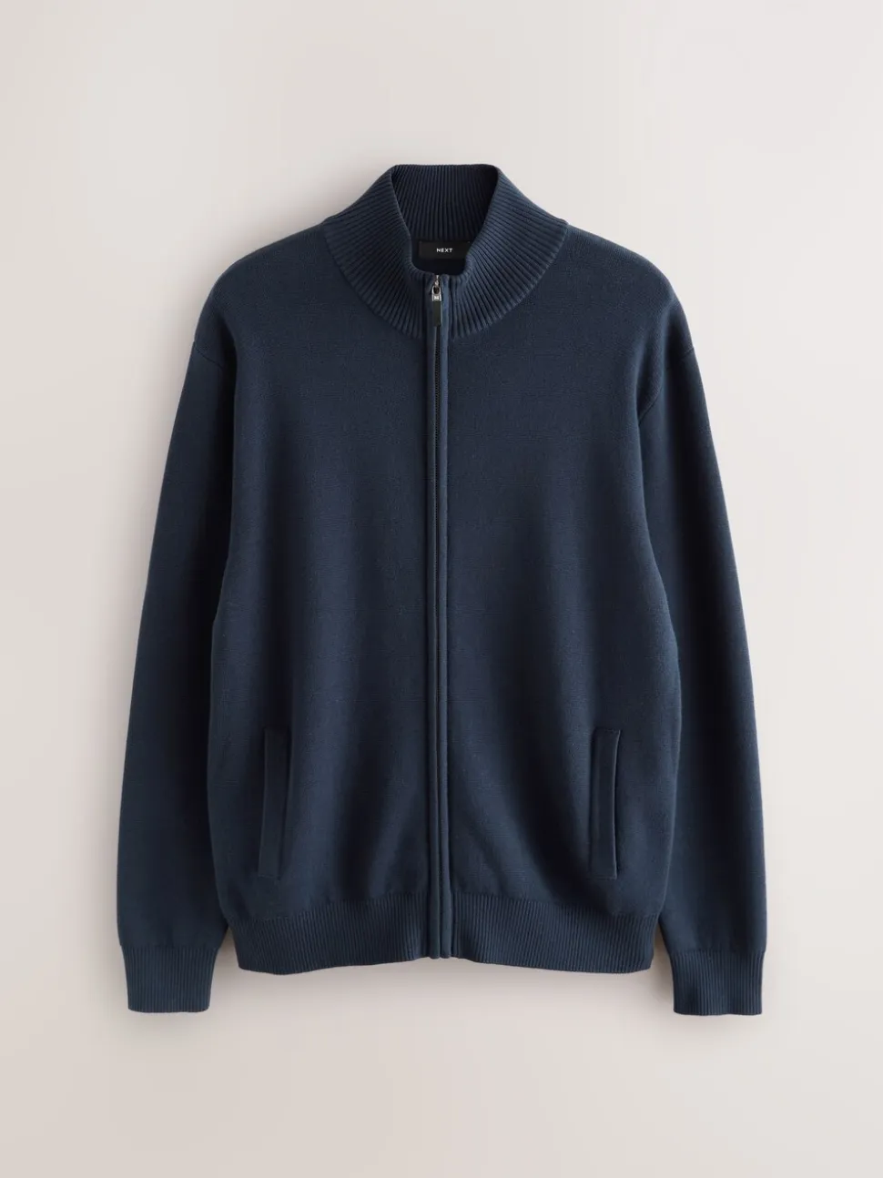 Donkerblauw - Regular Fit 100% Cotton Premium Zip-Through Cardigan
