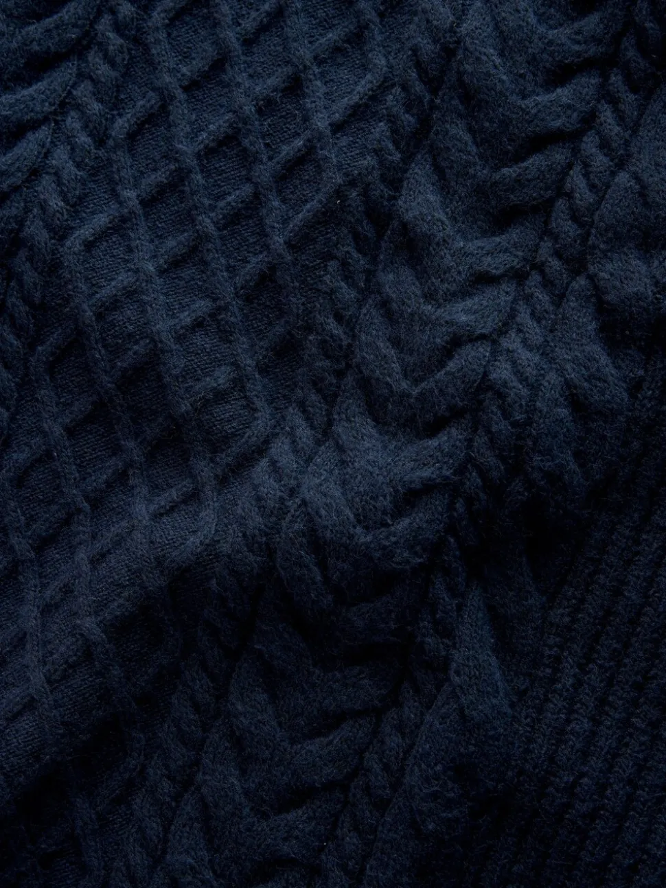 Donkerblauw - Regular Fit Aran Cable Knit Crew Neck Jumper with Wool