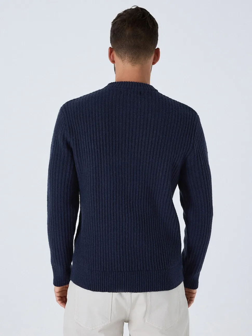 Donkerblauw - Regular Fit Aran Cable Knit Crew Neck Jumper with Wool