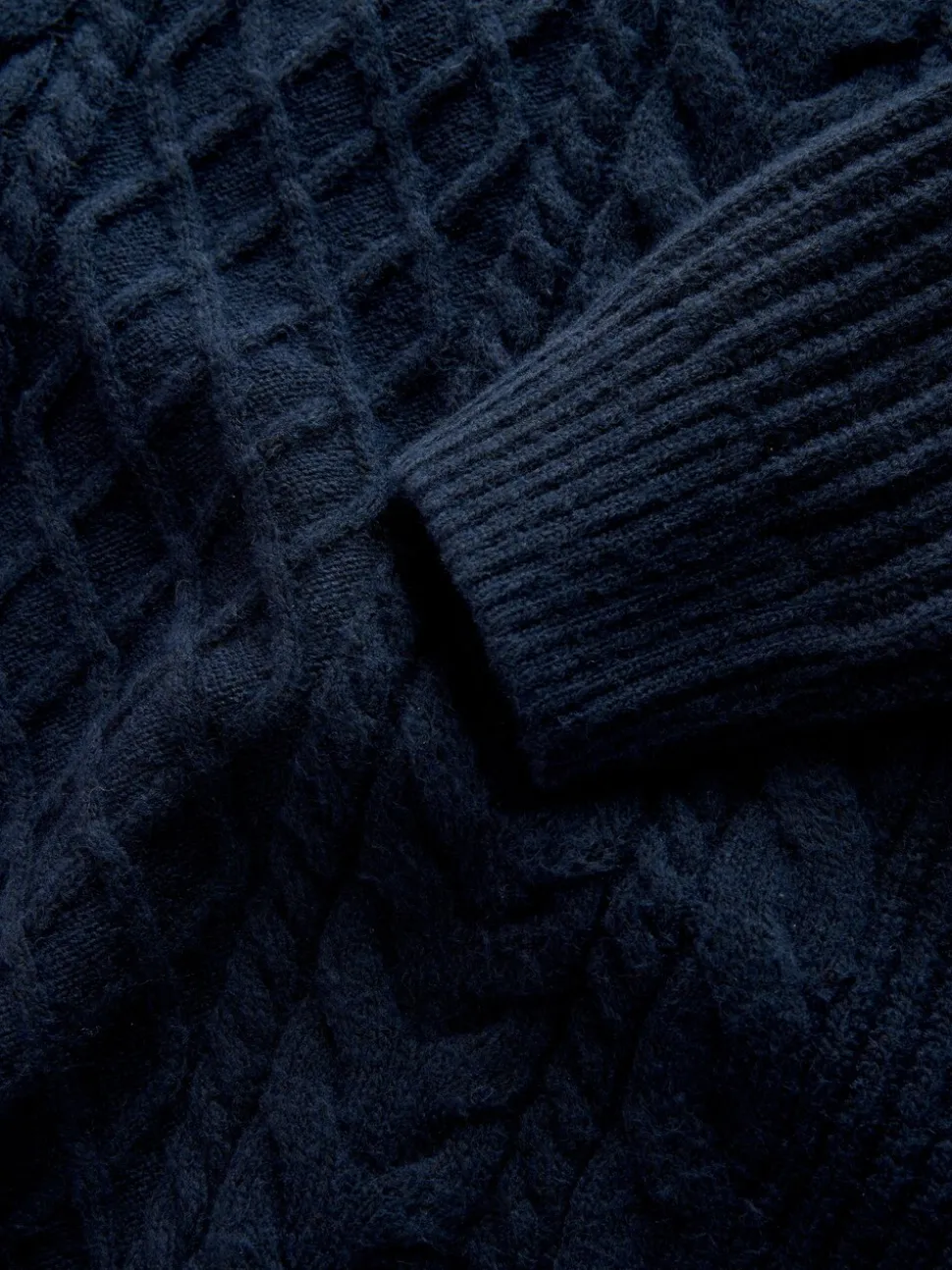 Donkerblauw - Regular Fit Aran Cable Knit Crew Neck Jumper with Wool