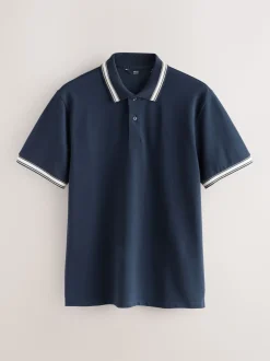 Donkerblauw - Regular fit poloshirt met korte mouwen en contrasterende randen