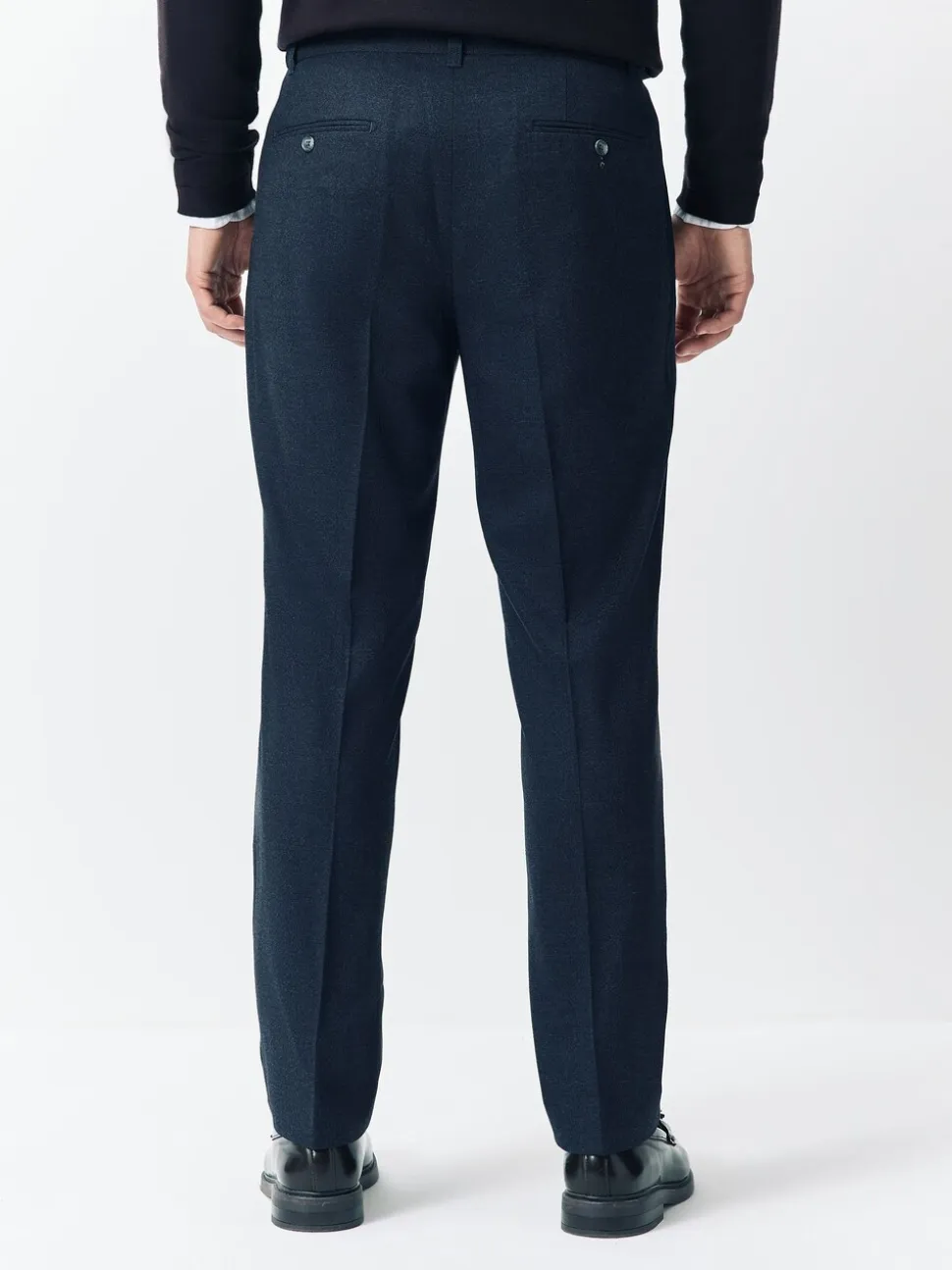 Donkerblauw - Regular Tapered Fit Smart Textured Soft Touch Trousers