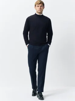 Donkerblauw - Regular Tapered Fit Smart Textured Soft Touch Trousers