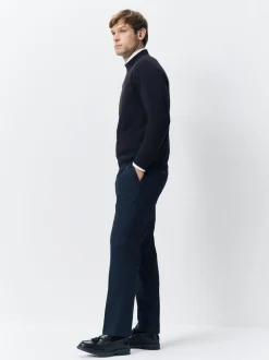Donkerblauw - Regular Tapered Fit Smart Textured Soft Touch Trousers
