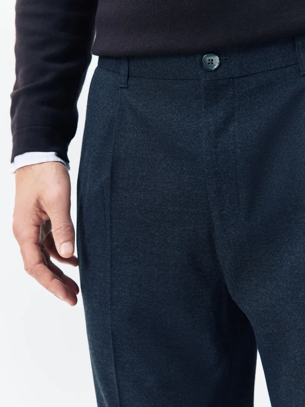 Donkerblauw - Regular Tapered Fit Smart Textured Soft Touch Trousers