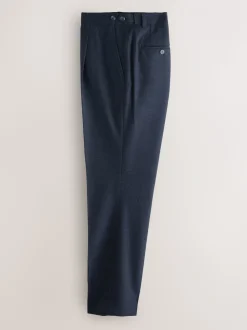Donkerblauw - Regular Tapered Fit Smart Textured Soft Touch Trousers