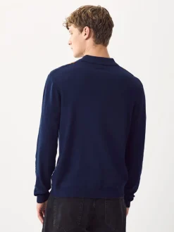 Donkerblauw - Regular-fit poloshirt met lange mouwen, streepdessin en hoog katoengehalte