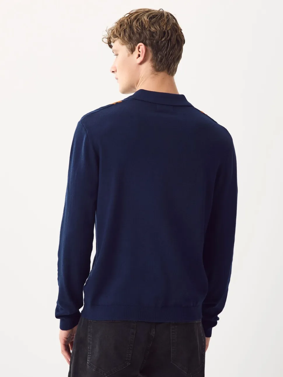 Donkerblauw - Regular-fit poloshirt met lange mouwen, streepdessin en hoog katoengehalte