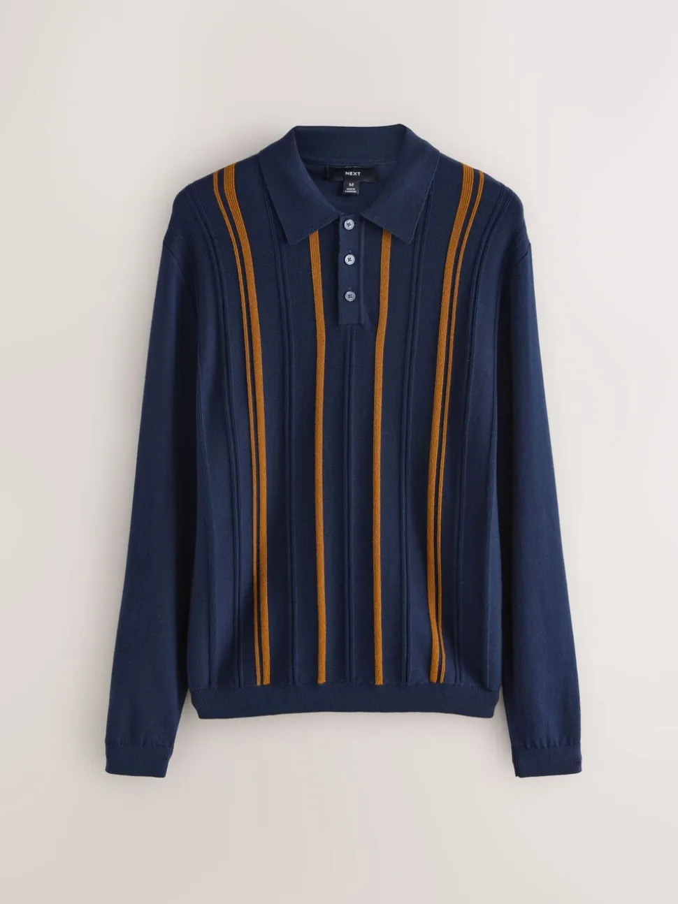 Donkerblauw - Regular-fit poloshirt met lange mouwen, streepdessin en hoog katoengehalte