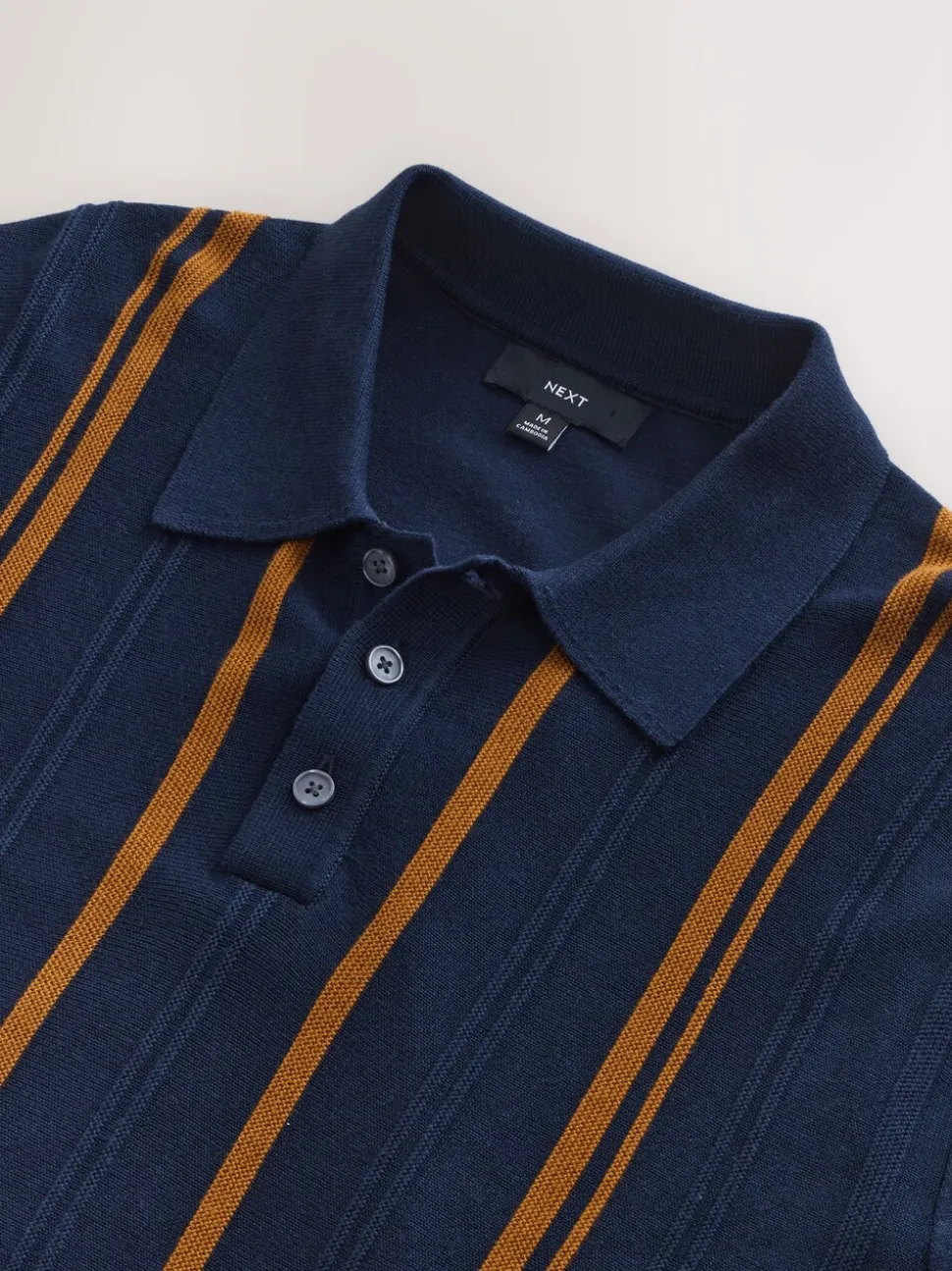 Donkerblauw - Regular-fit poloshirt met lange mouwen, streepdessin en hoog katoengehalte
