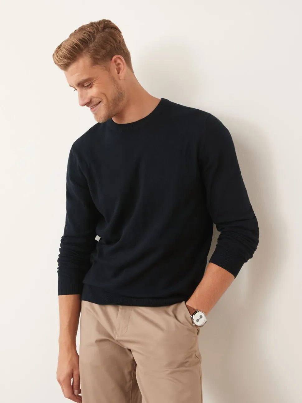 Donkerblauw - Regular-fit trui van puur katoen met ronde hals