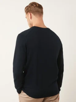 Donkerblauw - Regular-fit trui van puur katoen met ronde hals