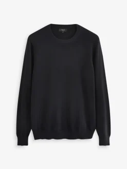 Donkerblauw - Regular-fit trui van puur katoen met ronde hals