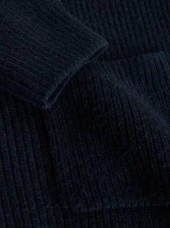 Donkerblauw - Rib Texture Zip Through Cardigan with Wool