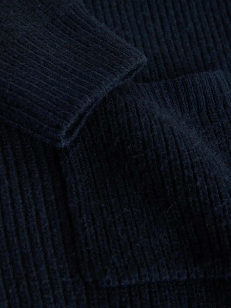 Donkerblauw - Rib Texture Zip Through Cardigan with Wool