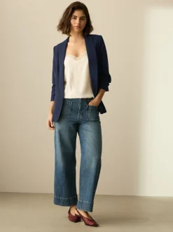 Donkerblauw - Ruimvallend blazer met gerimpelde mouwen