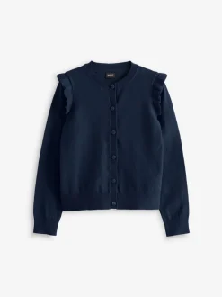 Donkerblauw - Schoolvest met hoog katoengehalte en ruches op de schouders (3-16 jr)