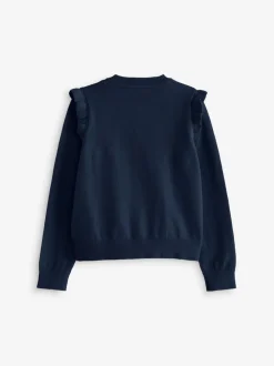 Donkerblauw - Schoolvest met hoog katoengehalte en ruches op de schouders (3-16 jr)