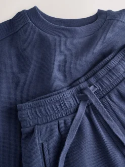 Donkerblauw - Set van T-shirt met textuur en korte mouwen en shorts (3 - 16 jr)