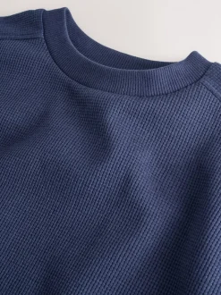 Donkerblauw - Set van T-shirt met textuur en korte mouwen en shorts (3 - 16 jr)