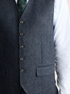 Donkerblauw - Signature Abraham Moon 100% British Wool Donegal Suit Waistcoat