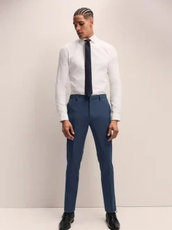 Donkerblauw - Slim Fit - Elasticated Waist Motionflex Stretch Smart Trousers