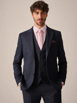 Donkerblauw - Slim Fit - Kostuum met textuur: colbert
