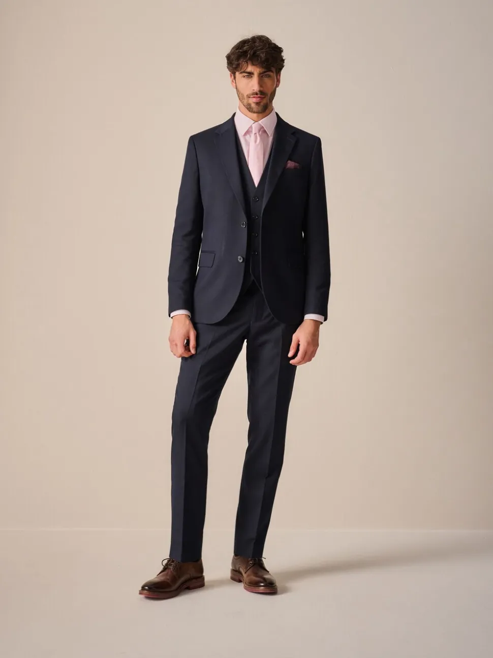 Donkerblauw - Slim Fit - Kostuum met textuur: colbert