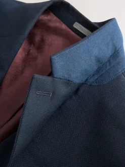 Donkerblauw - Slim Fit - Kostuum met textuur: colbert
