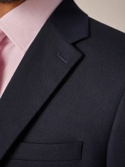Donkerblauw - Slim Fit - Kostuum met textuur: colbert