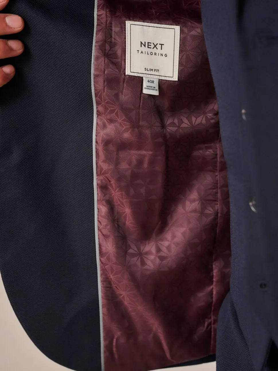 Donkerblauw - Slim Fit - Kostuum met textuur: colbert