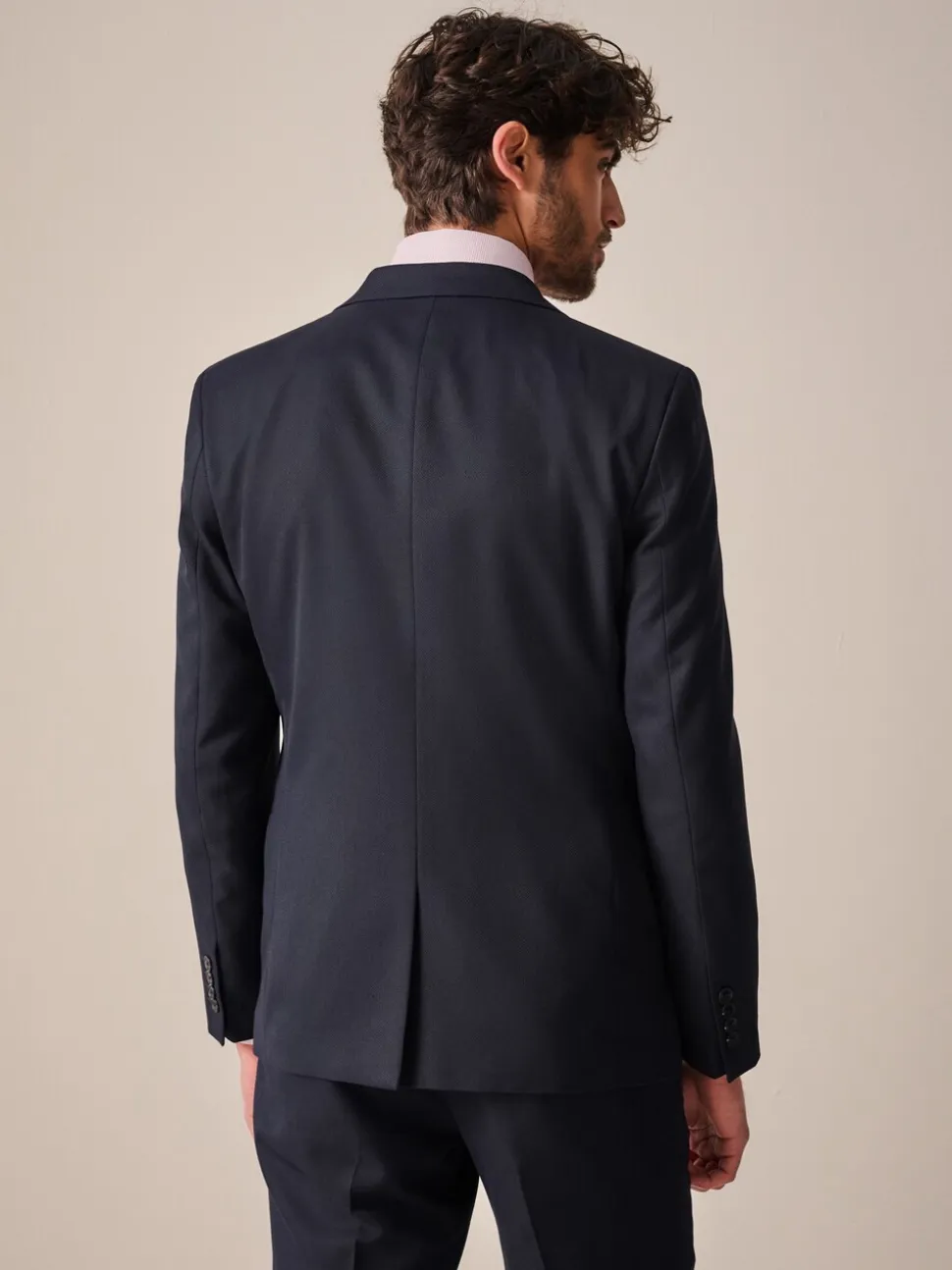 Donkerblauw - Slim Fit - Kostuum met textuur: colbert