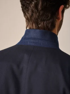 Donkerblauw - Slim Fit - Kostuum met textuur: colbert