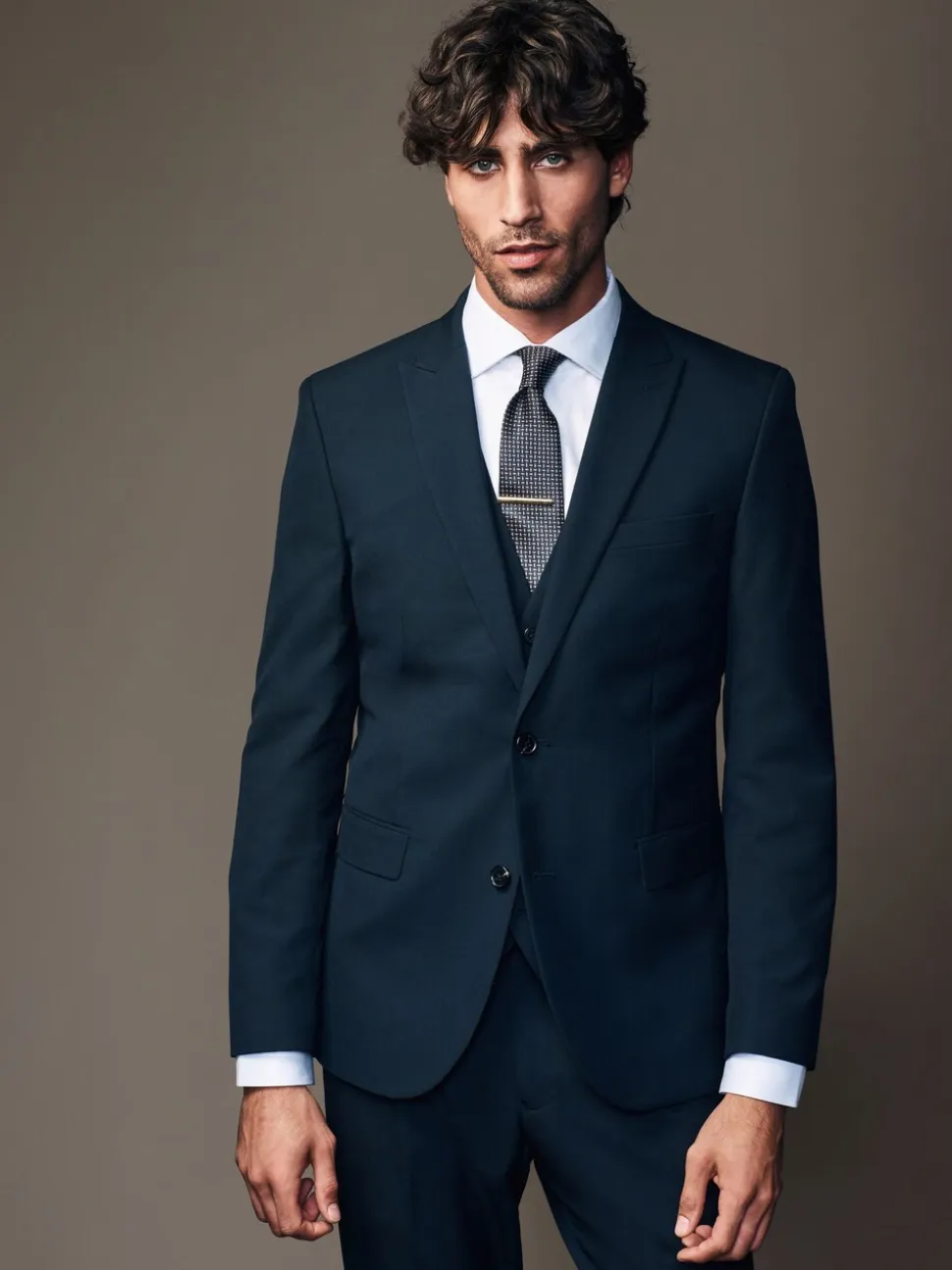 Donkerblauw - Slim Fit - Kostuum met twee knopen: colbert