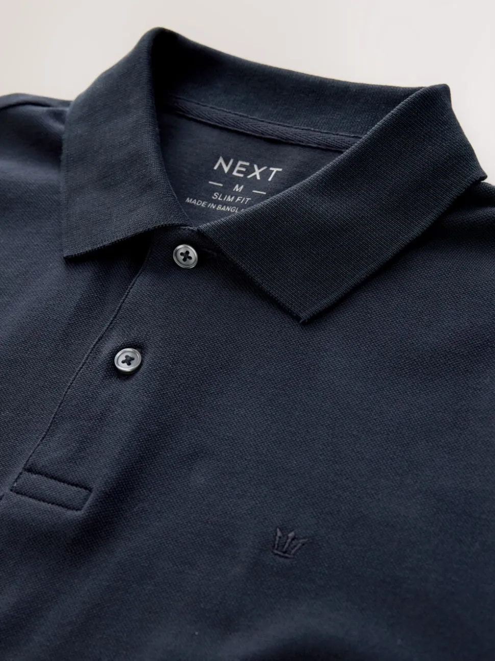 Donkerblauw - Slim Fit - Piqué polo met lange mouwen