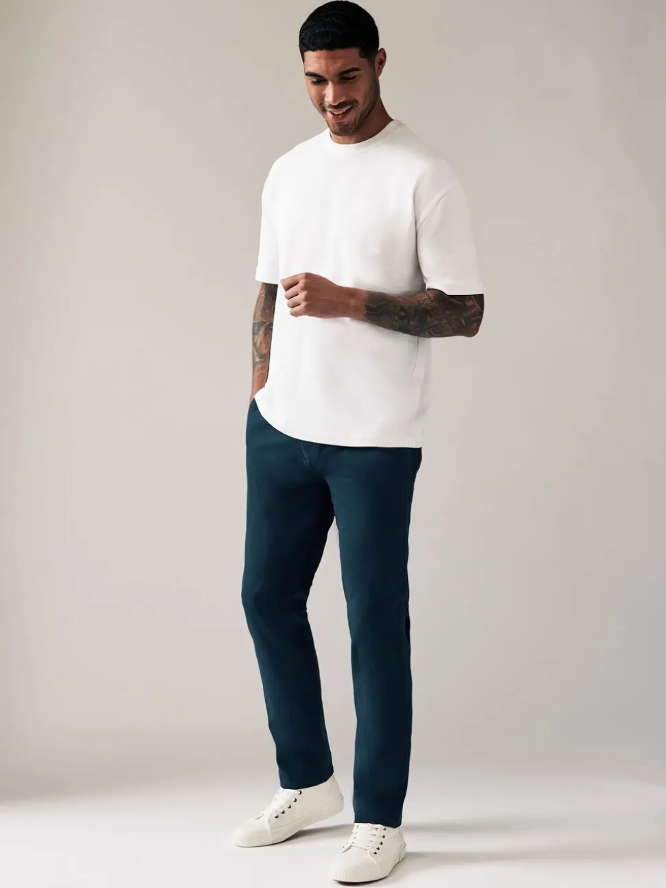 Donkerblauw - Slim Fit - Stretchy chino