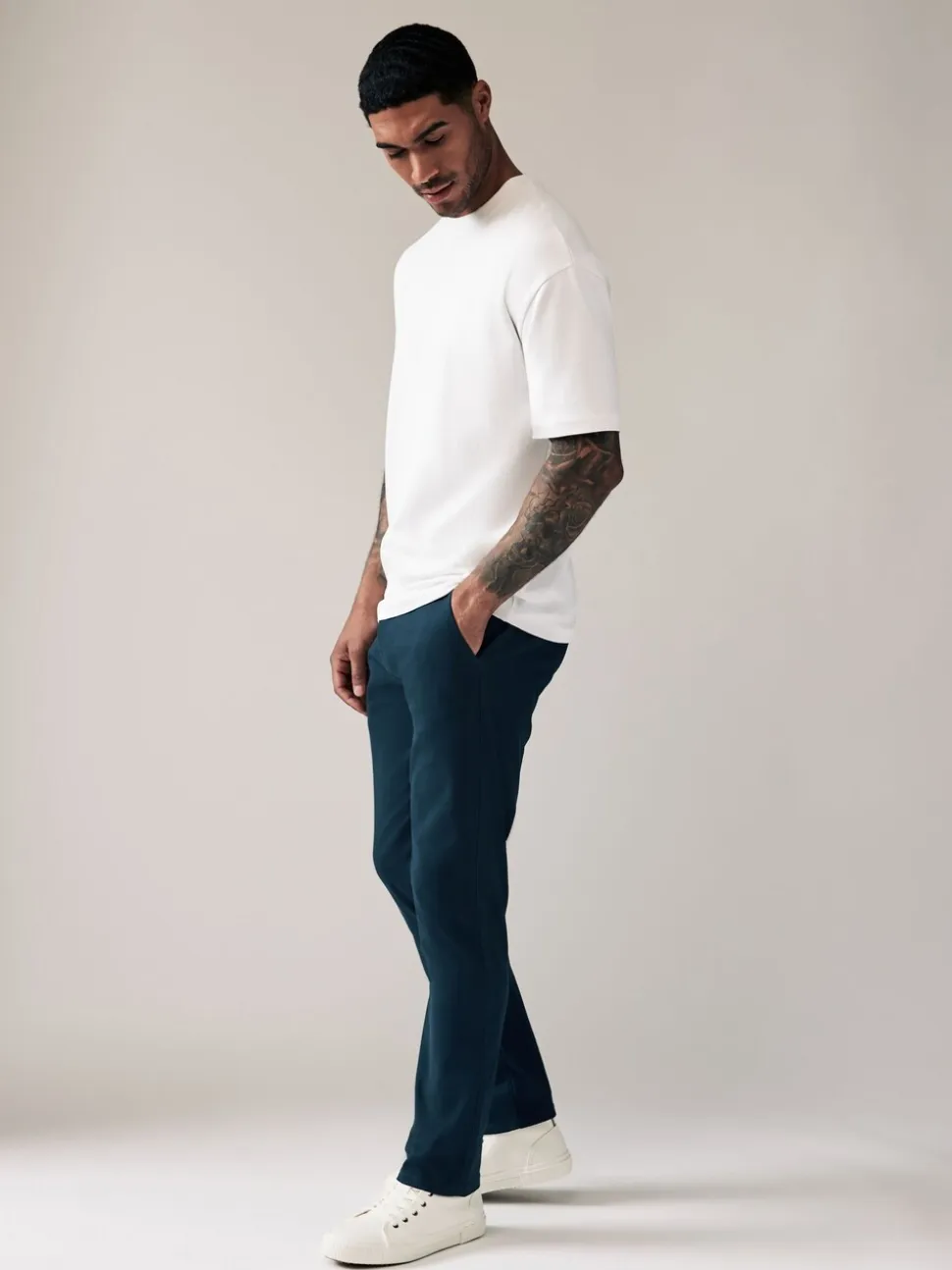 Donkerblauw - Slim Fit - Stretchy chino
