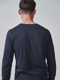 Donkerblauw - Slim Fit - T-shirt met lange mouwen en ronde hals