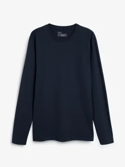 Donkerblauw - Slim Fit - T-shirt met lange mouwen en ronde hals