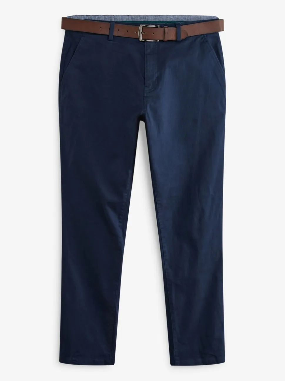 Donkerblauw - Slim Fit - Zachte chino met riem